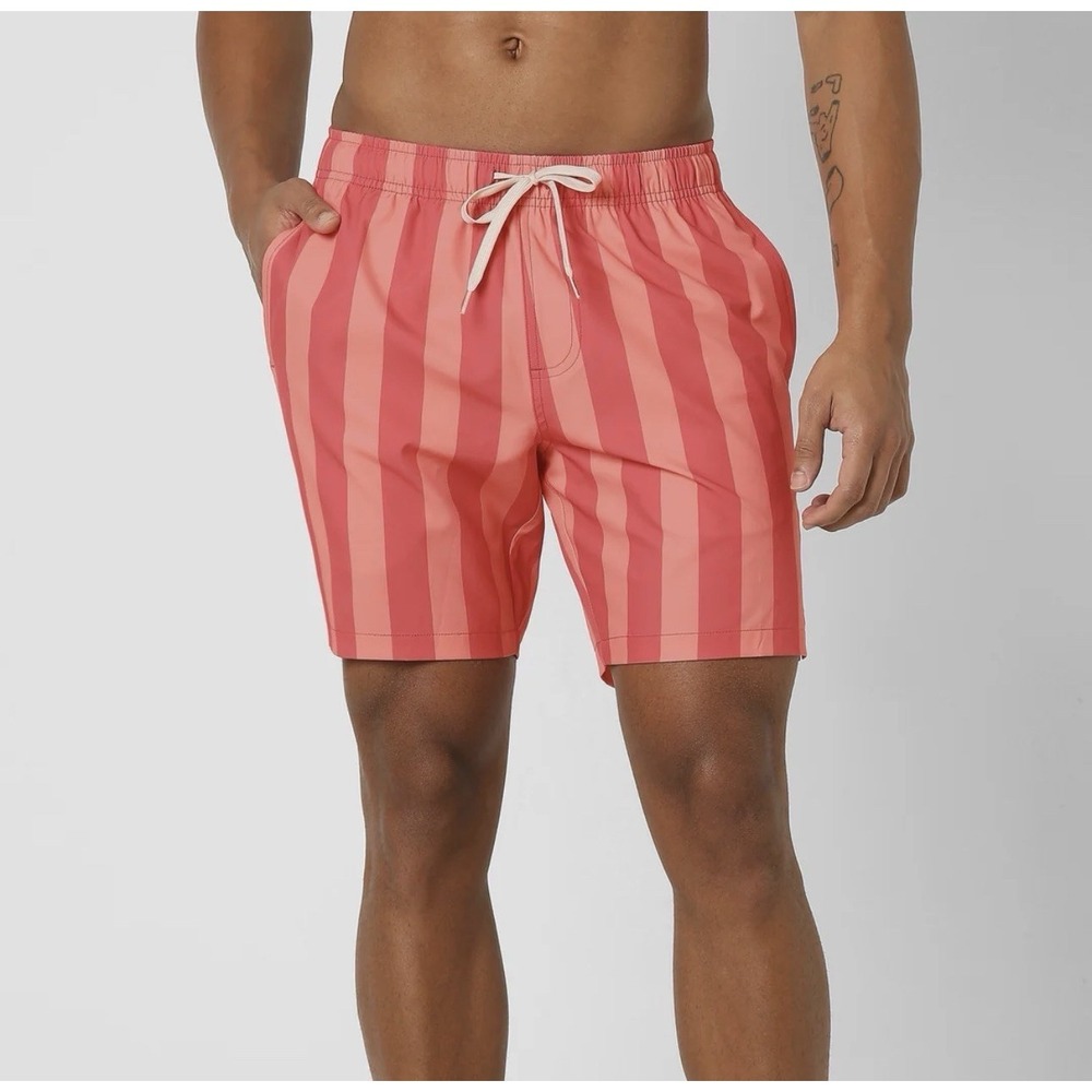 BEARBOTTOM Clothing Men's S‎ Orange Striped Pull on 5.5" Inseam Swim Shorts